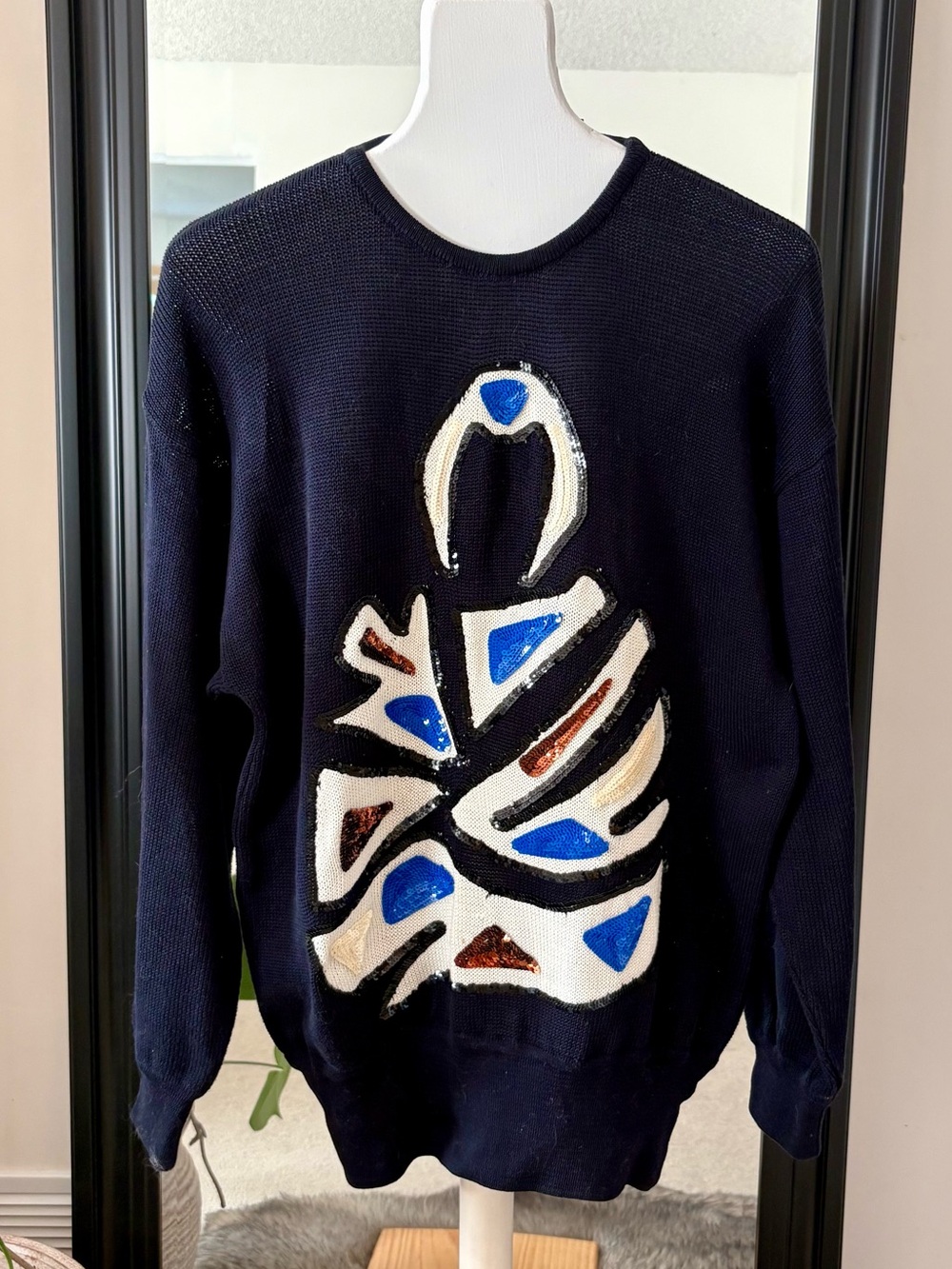 VINTAGE ESCADA 80’s Black Sequins Long Sleeve Sweater